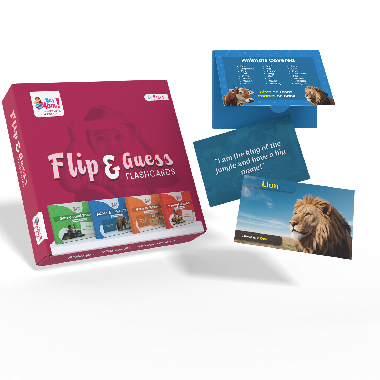 Flip & Guess Flashcards for Kids (3-8 Years) : Set of Riddles, Sports, Professions & Animals | Improves Observation skills, word association, and logical thinking.
