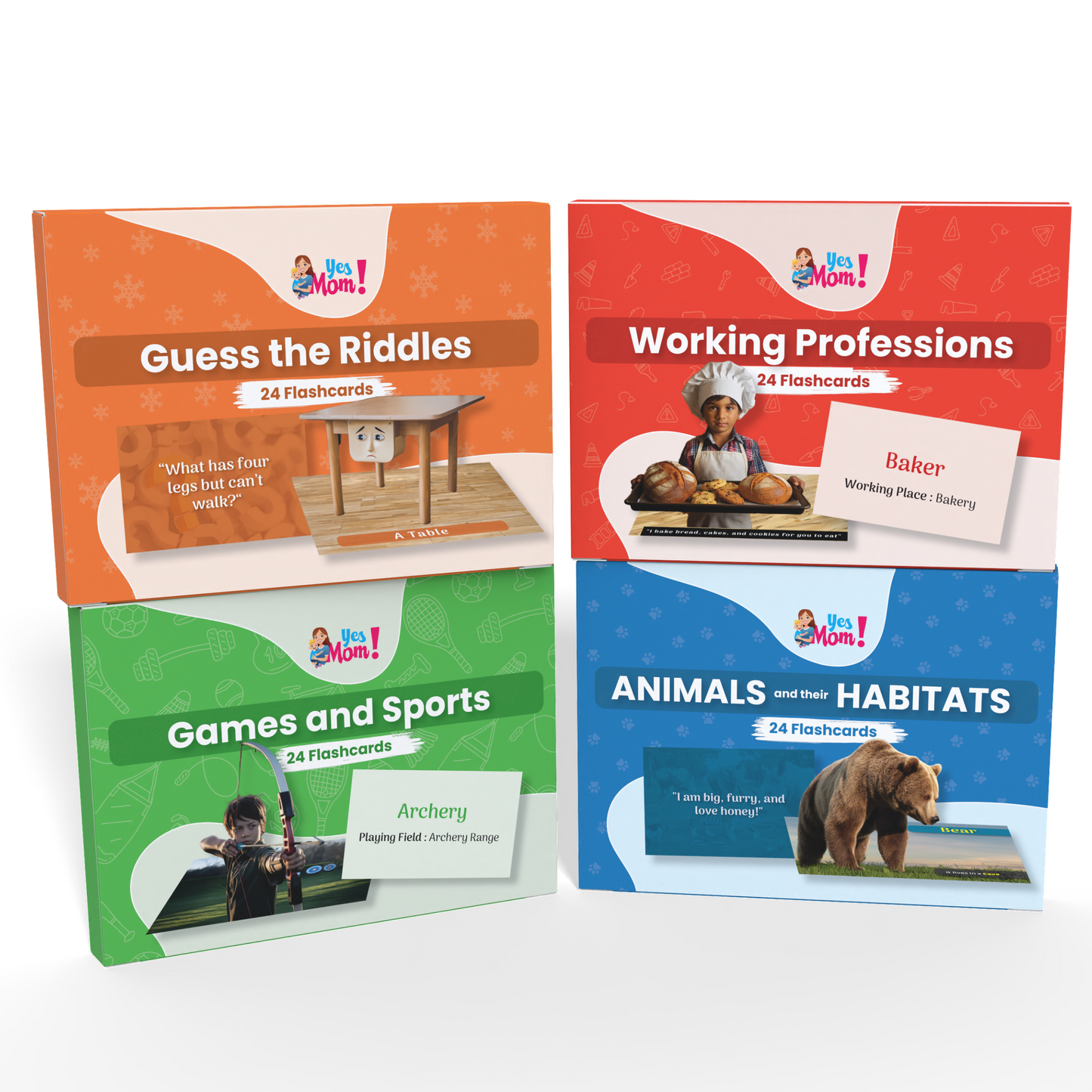 Flip & Guess Flashcards for Kids (3-8 Years) : Set of Riddles, Sports, Professions & Animals | Improves Observation skills, word association, and logical thinking.